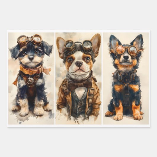 Multi 9 Niedliche Steampunk-Hunde und Jungtiere WP Geschenkpapier Set (Vorderseite 2)