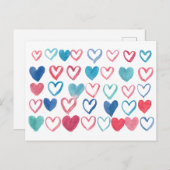multi Aquarellherzpostkarte Feiertagspostkarte (Vorne/Hinten)