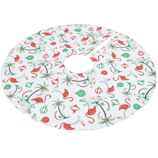 Multi Baumrock des roten Weihnachtsflamingos Polyester Weihnachtsbaumdecke (Schrägansicht)