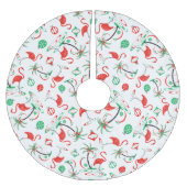 Multi Baumrock des roten Weihnachtsflamingos Polyester Weihnachtsbaumdecke (Vorderseite)