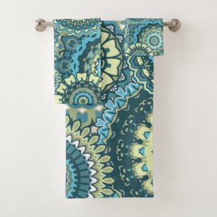 Multi Blue Green Mandalase Badhandtuch Set
