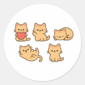 Multi-Cat Sticker – 5 Cute Kawaii Cats (Round) (Vorderseite)