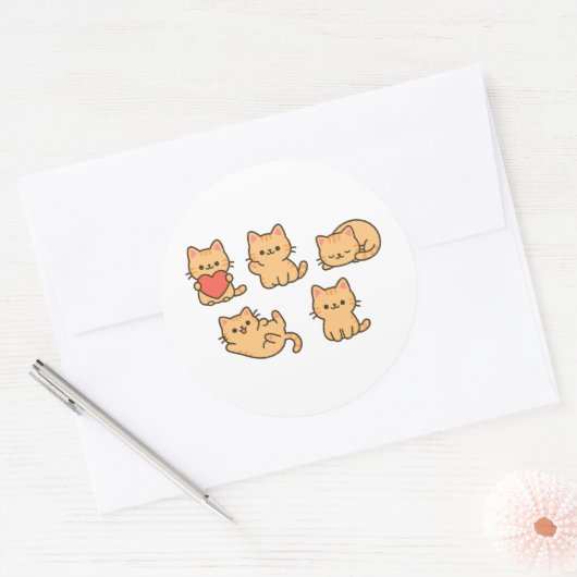 Multi-Cat Sticker – 5 Cute Kawaii Cats (Round) (Umschlag)