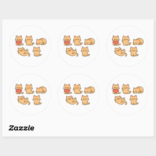 Multi-Cat Sticker – 5 Cute Kawaii Cats (Round) (Blatt)