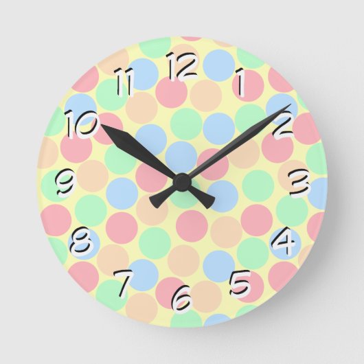 Multi-Color Pastel Dots Pattern Runde Wanduhr (Vorderseite)