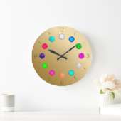 Multi Colored Gemstones on Brushed Gold Große Wanduhr (Zuhause)
