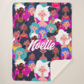 Multi-Cultural Women's Faces Pattern, Ihr Name Sherpadecke (Vorderseite)