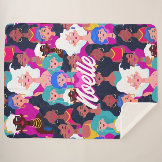 Multi-Cultural Women's Faces Pattern, Ihr Name Sherpadecke (Vorderseite (Horizontal))