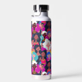 Multi-Cultural Women's Faces Pattern, Ihr Name Trinkflasche (Rechts)