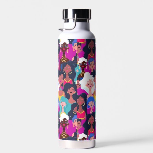 Multi-Cultural Women's Faces Pattern, Ihr Name Trinkflasche (Rechts)