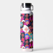 Multi-Cultural Women's Faces Pattern, Ihr Name Trinkflasche (Rückseite)