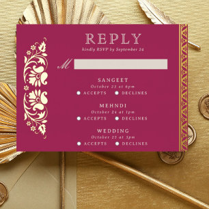 Multi Event Lotus Blume Indian Wedding RSVP Card Folie Einladungspostkarte