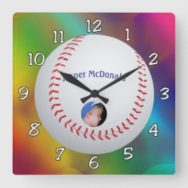 Multi-Farb-Background-Foto im Baseball personalisi Quadratische Wanduhr