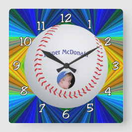 Multi-Farb-Background-Foto im Baseball personalisi Quadratische Wanduhr