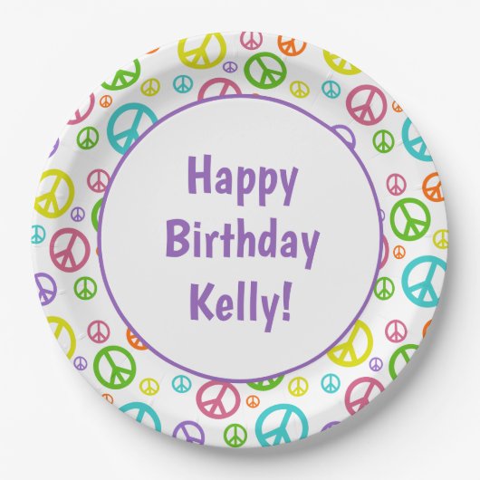 Multi Farbfriedenszeichen Pappteller (Vorderseite)