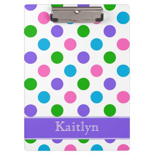 Multi Farbpolka-Punkte personalisiert Klemmbrett (Vorderseite)