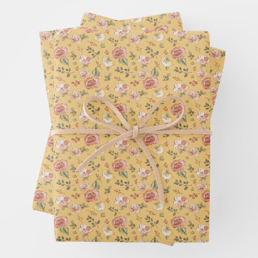 Multi Floral on Yellow Geschenkpapier Set (Beispiel)
