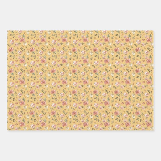 Multi Floral on Yellow Geschenkpapier Set (Vorderseite)