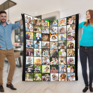 Multi-Foto-48-Bild-Gitter-Collage Schwarz Fleecedecke
