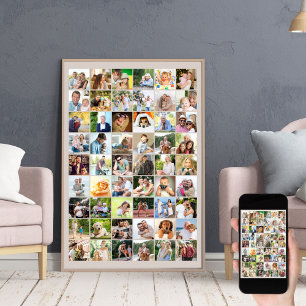 Multi-Foto-54-Bildraster-Collage-Beige-Plakat Poster