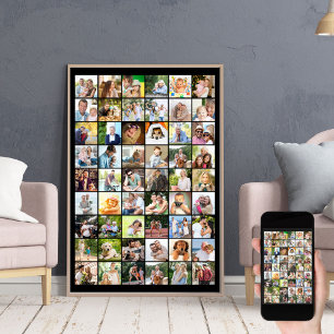 Multi-Foto-54-Bildraster-Collage Schwarz Poster