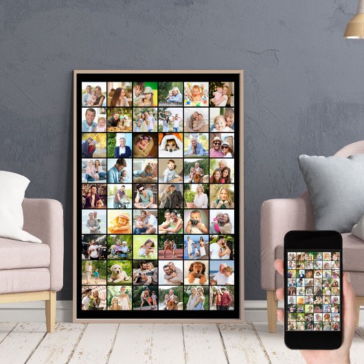 Multi-Foto-54-Bildraster-Collage Schwarz Poster