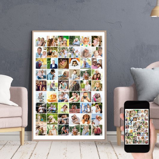 Multi-Foto-54-Bildraster-Collage Weiß Poster