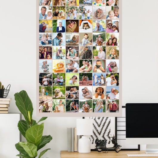 Multi Foto 54 Picture Grid Collage Beige Poster (Heimbüro)