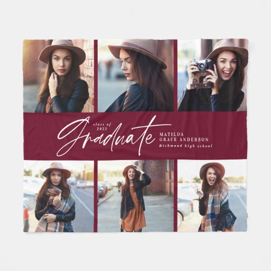 Multi-Foto-Abschluss für moderne burgundy-Skripte Fleecedecke (Vorderseite (Horizontal))