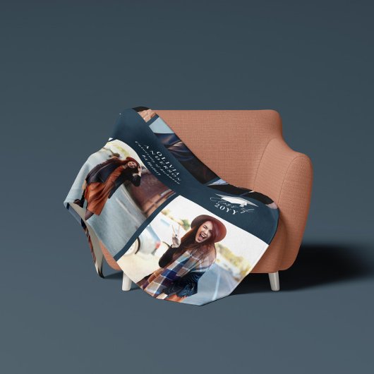 Multi-Foto-Abschluss für moderne marineblaue Skrip Fleecedecke