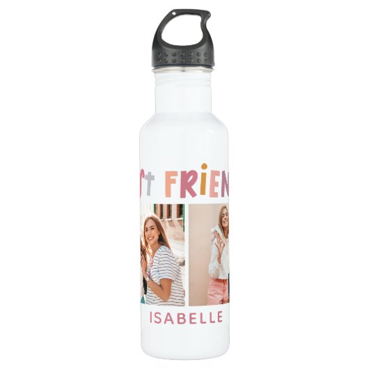 Multi Foto bunt lustige Typografie beste Freunde Edelstahlflasche (Vorderseite)
