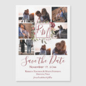 Multi-Foto-Burgundy-Floral-Monogramm Save the Date Magnetkarte (Vorderseite)