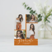 Multi-Foto Burnt Orange Abschluss Einladung Postkarte (Stehend Vorderseite)
