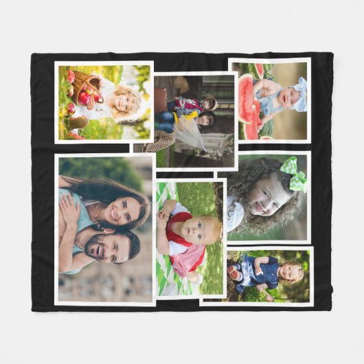 Multi Foto Collage 7 Bilder Schwarz Moderne Fleecedecke (Vorderseite (Horizontal))
