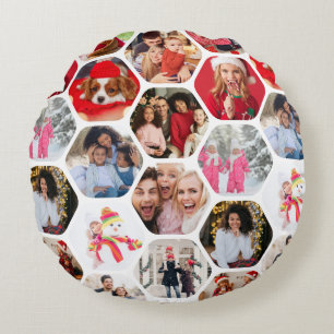 Multi Foto Collage Einfaches modernes Hexagon-Must Rundes Kissen