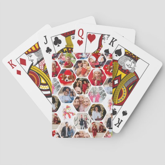 Multi Foto Collage Einfaches modernes Hexagon-Must Spielkarten (Rückseite)