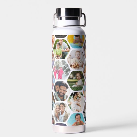 Multi Foto Collage Einfaches modernes Hexagon-Must Trinkflasche (Rückseite)