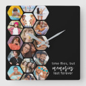 Multi-Foto Collage Erinnerungen Einfach Moderner P Quadratische Wanduhr (Vorderseite)