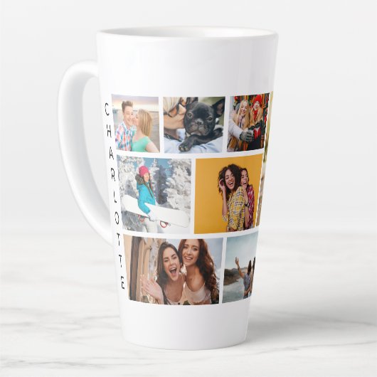 Multi-Foto-Collage Moderne Personalisierte Name Milchtasse (Linke Ecke)