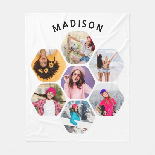 Multi-Foto Collage Moderner Personalisierter Name Fleecedecke (Vorderseite)
