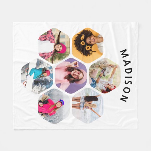 Multi-Foto Collage Moderner Personalisierter Name Fleecedecke (Vorderseite (Horizontal))