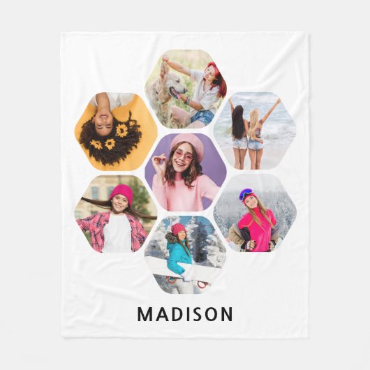 Multi-Foto Collage Moderner Personalisierter Name Fleecedecke (Vorderseite)