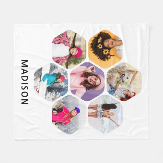Multi-Foto Collage Moderner Personalisierter Name Fleecedecke (Vorderseite (Horizontal))