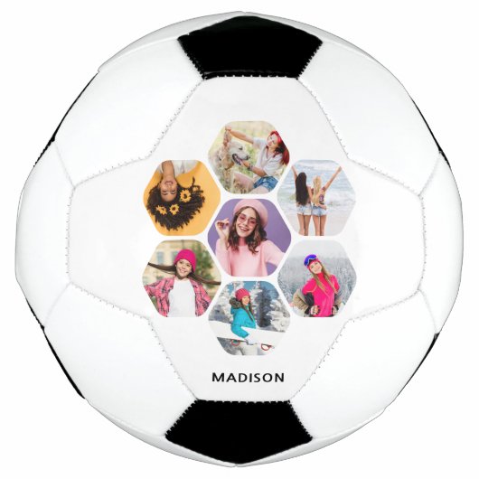 Multi-Foto Collage Moderner Personalisierter Name Fußball (Vorderseite)