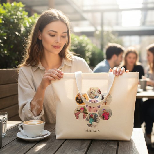 Multi-Foto Collage Moderner Personalisierter Name Jumbo Stoffbeutel