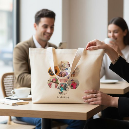 Multi-Foto Collage Moderner Personalisierter Name Jumbo Stoffbeutel