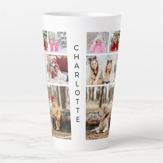 Multi-Foto Collage Moderner Personalisierter Name Milchtasse (Vorderseite)