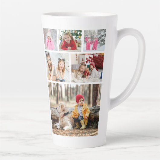 Multi-Foto Collage Moderner Personalisierter Name Milchtasse (Rechts)