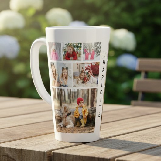 Multi-Foto Collage Moderner Personalisierter Name Milchtasse