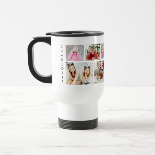 Multi-Foto Collage Moderner Personalisierter Name Reisebecher (Links)